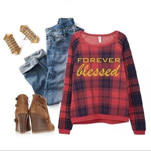 Forever Blessed Plaid Sweatshirt || Red & Navy
